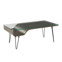 Lumisource CT-AVERY DGY Avery Mid-Century Modern Coffee Table in Dark Grey Wood, Clear Glass, and Black Metal